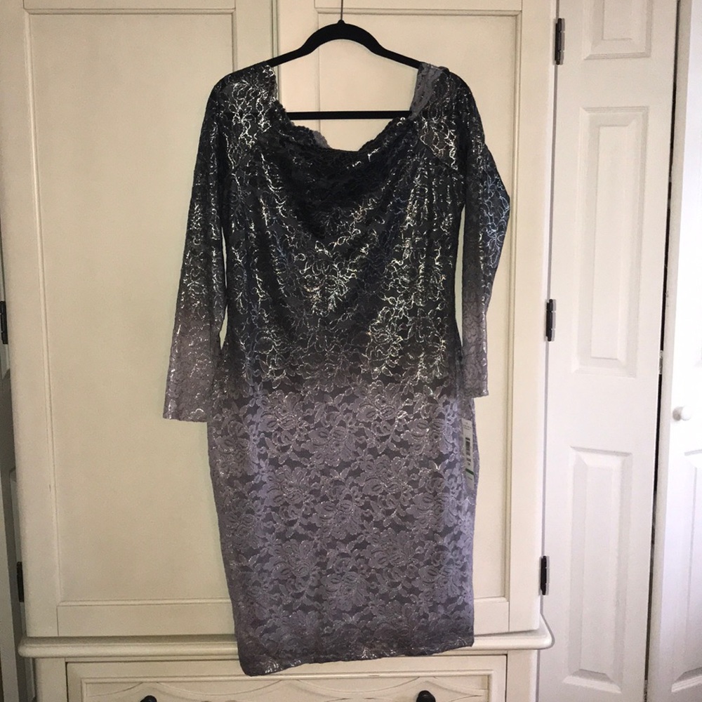 Silver grey lace Midi dress